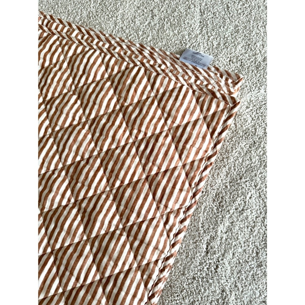 Quince Quilt Full/Queen Rust Striped 100% Linen Diamond Quilted Bedding